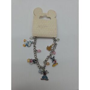 Disney Tinkerbell 5 Charms Bracelet Silver Tone‎ New In Package Vtg Mickey Goofy